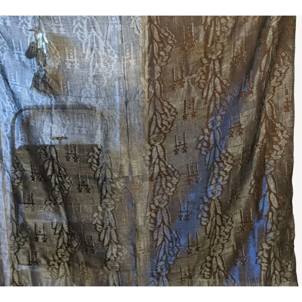 Asian Theme Table Runner Crane Ocean Wave Seigaiha Metallic Gold Lace & Bonus